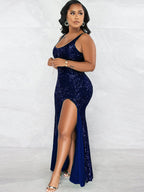 Sequin Sleevelesss Split Bodycon Maxi Dress