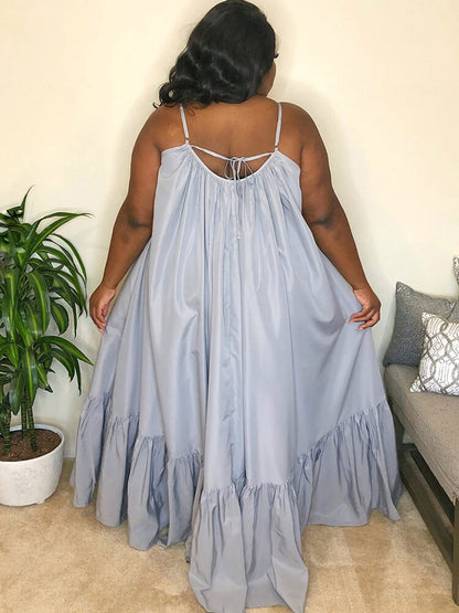 Vestidos largos con vuelo en la playa con volantes y tirantes finos de talla grande