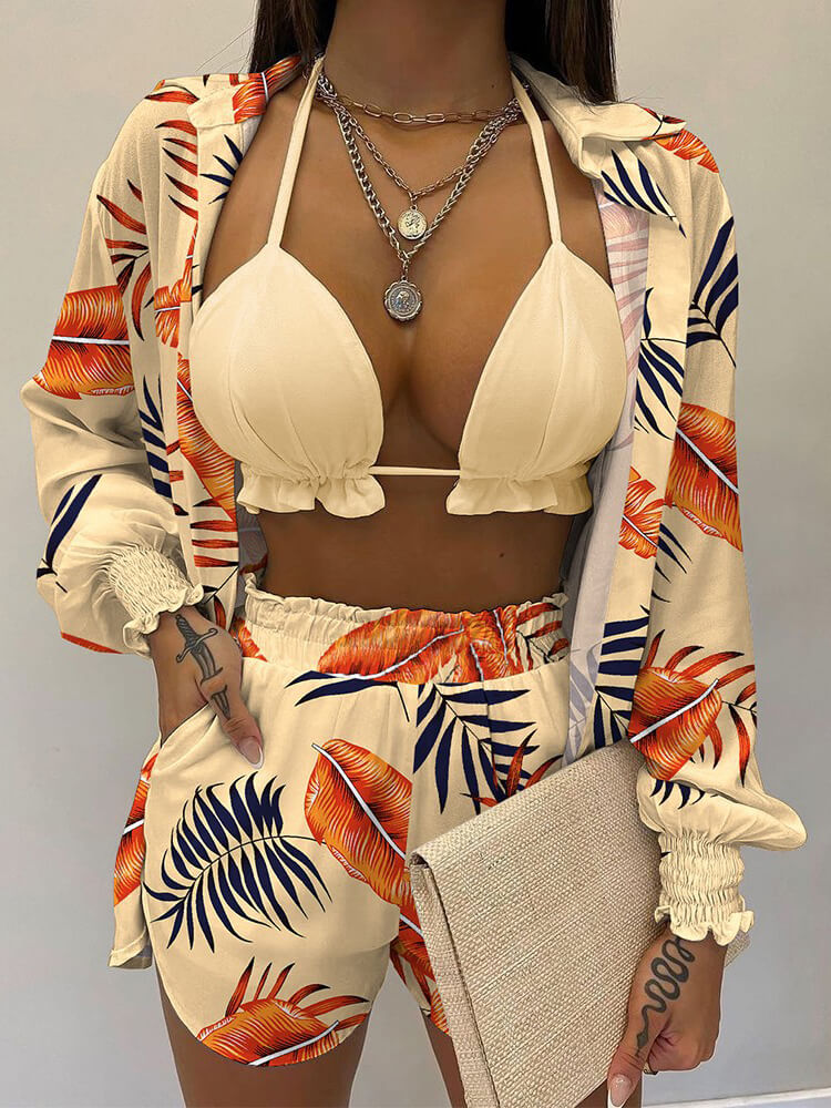 Conjuntos cortos de tres piezas con volantes y manga larga