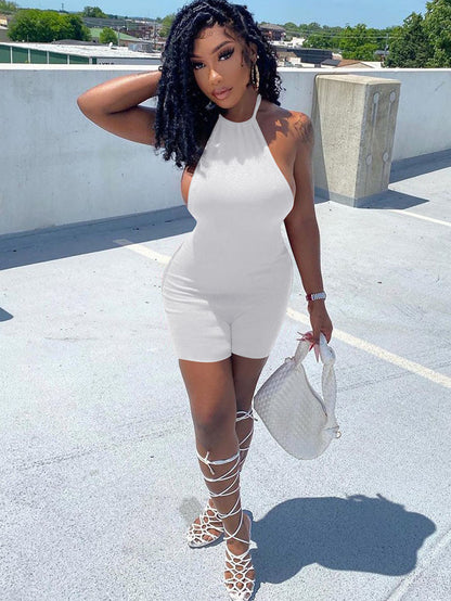 Sleeveless Backless Halter Bodycon Romper