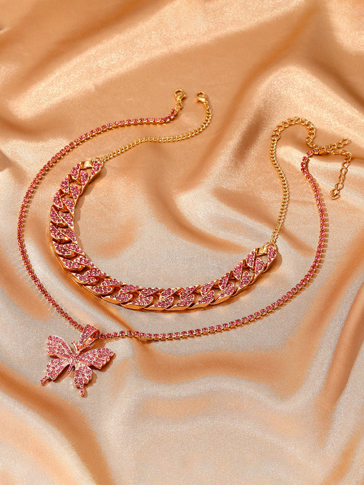 Collares en capas con colgante de mariposa