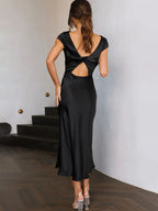 Satin Sleeveless Blackless Midi Dress