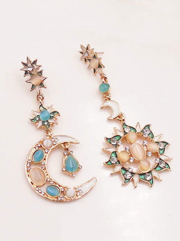 Star Sun Moon Rhinestone Crystal Stud Dangle Earrings