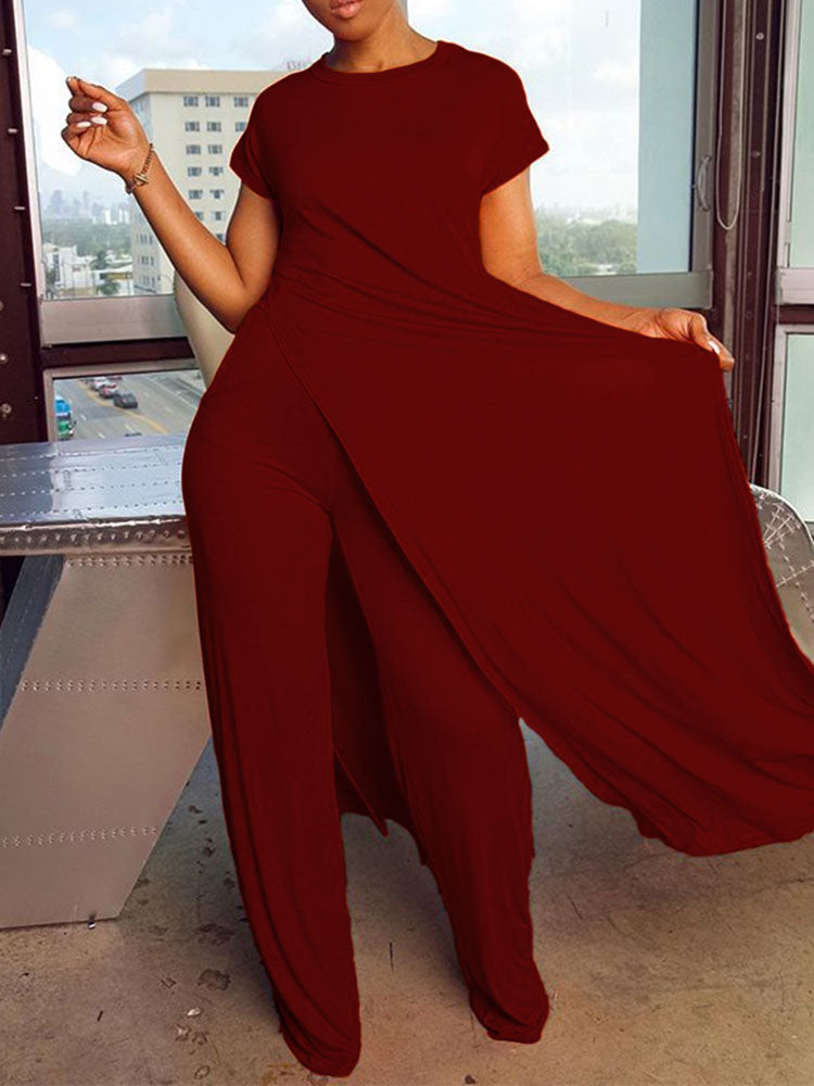 Trajes de pantalones largos con top de manga corta de dos piezas de talla grande