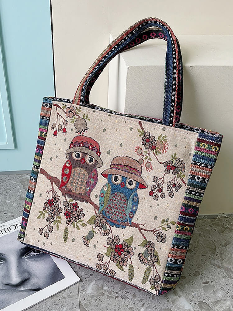 Bolso de hombro con estampado floral de búho bordado