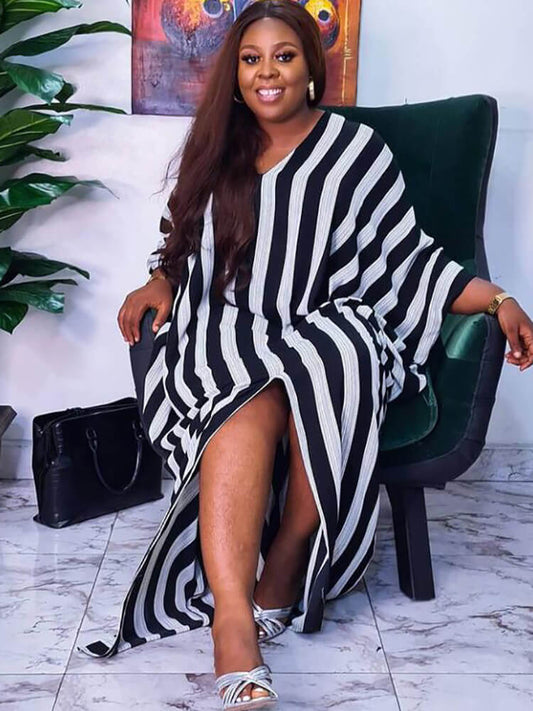 Long Sleeve Striped Split Maxi Dress