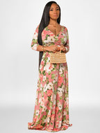 Vestidos largos con estampado floral y manga larga de talla grande