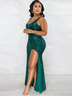 Sequin Sleevelesss Split Bodycon Maxi Dress