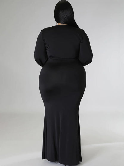 Long Sleeve V Neck Bodycon Maxi Dress