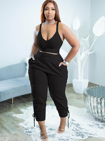 Conjunto de pantalón largo y top con tirantes finos