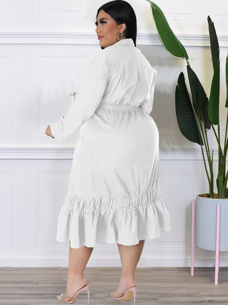 Vestidos midi lisos con cordones y manga larga