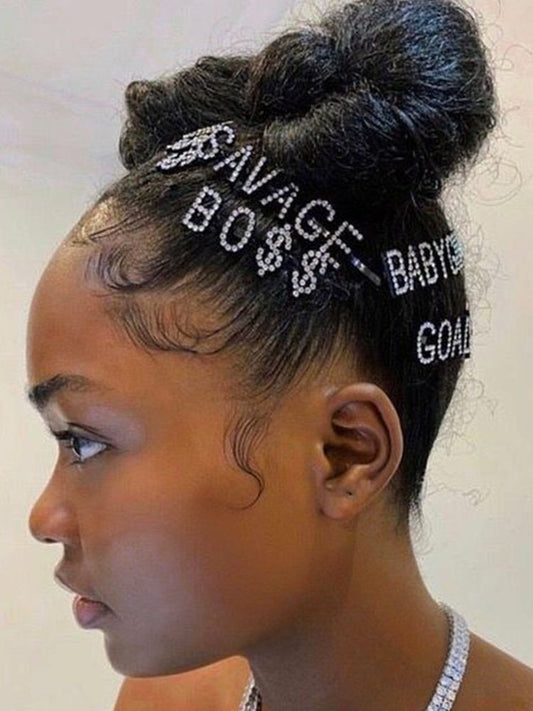 Horquillas para el pelo con letras de cristal y diamantes de imitación