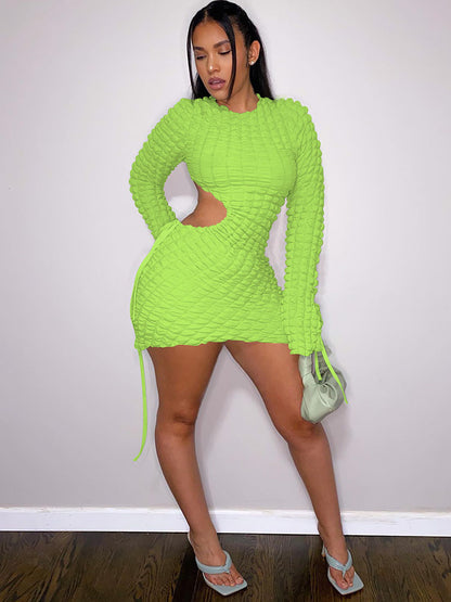 Long Sleeves Cut-Out Bubble Mini Dress