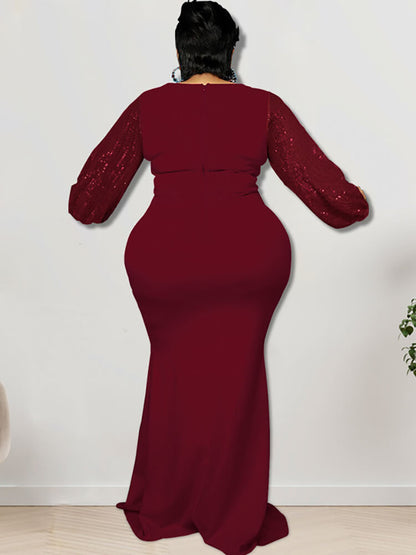 Vestidos largos de patchwork de manga larga con purpurina