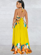 Vestidos largos con estampado de patchwork y hombros descubiertos