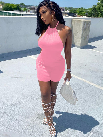 Sleeveless Backless Halter Bodycon Romper