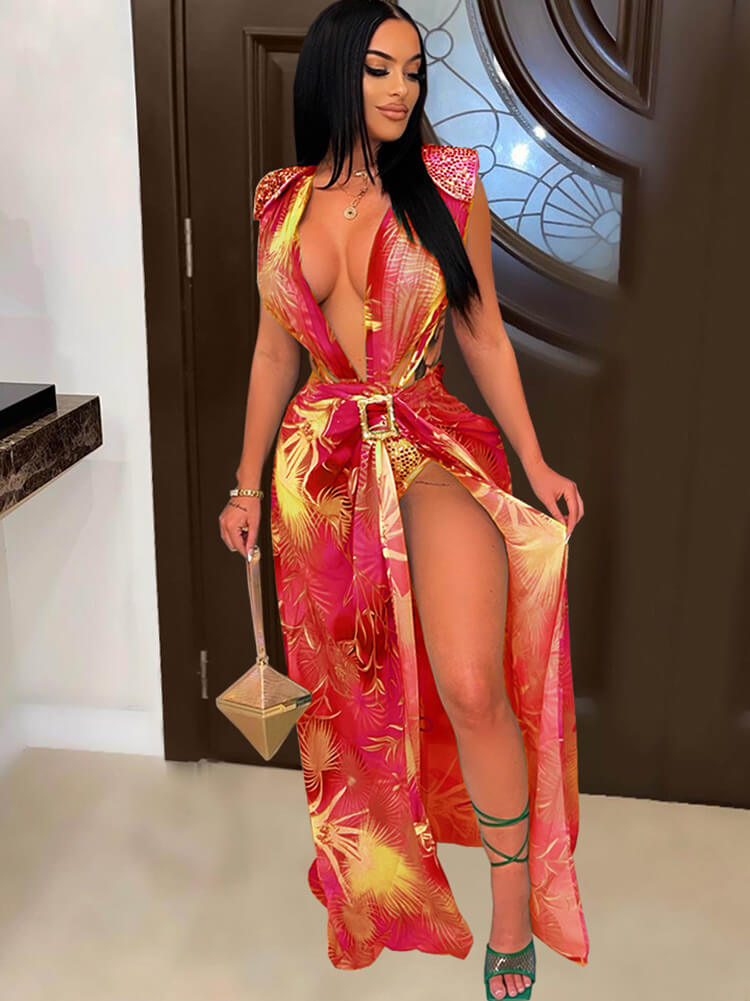 Traje de baño de dos piezas sin mangas y cubierta de bikini