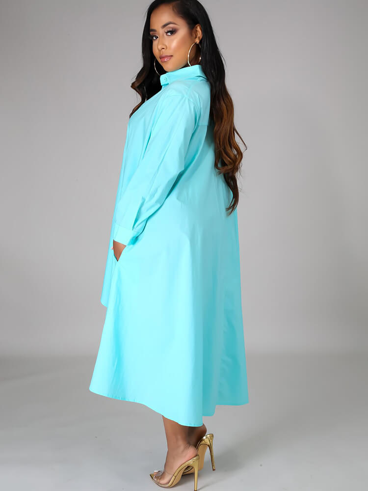 Vestido largo estilo camisa holgada de manga larga