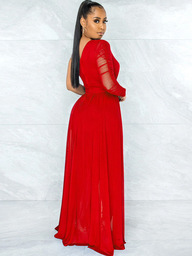 Mono de manga larga con un hombro y patchwork de malla