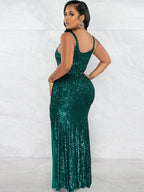 Sequin Sleevelesss Split Bodycon Maxi Dress