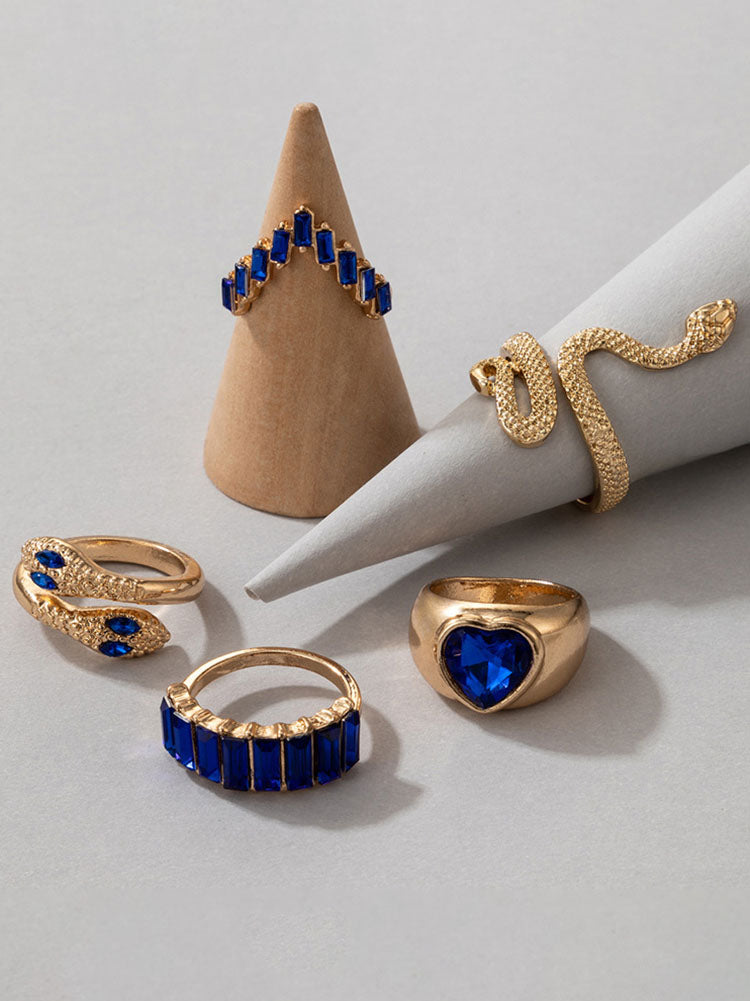 Conjuntos de anillos de diamantes y esmeraldas de imitación de serpiente