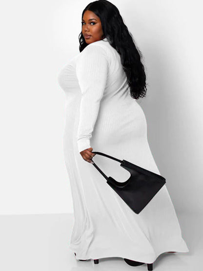 Vestidos largos ajustados lisos de canalé de manga larga