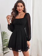Long Lantern Sleeve Flowy Mini Dress