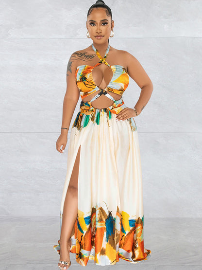 Off Shoulder Printed Patchwork Maxi Dress