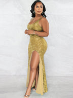 Sequin Sleevelesss Split Bodycon Maxi Dress