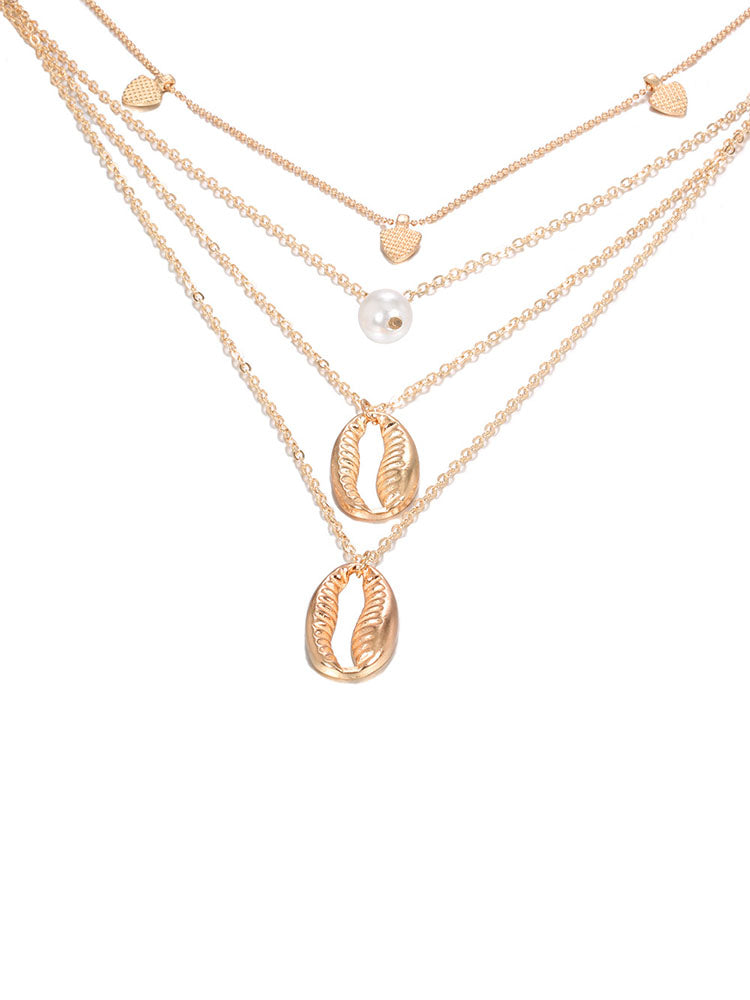 Collar multicapa casual con perlas de concha