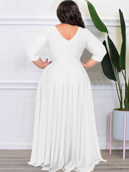 Vestidos largos ajustados con cuello en V y manga pulsera