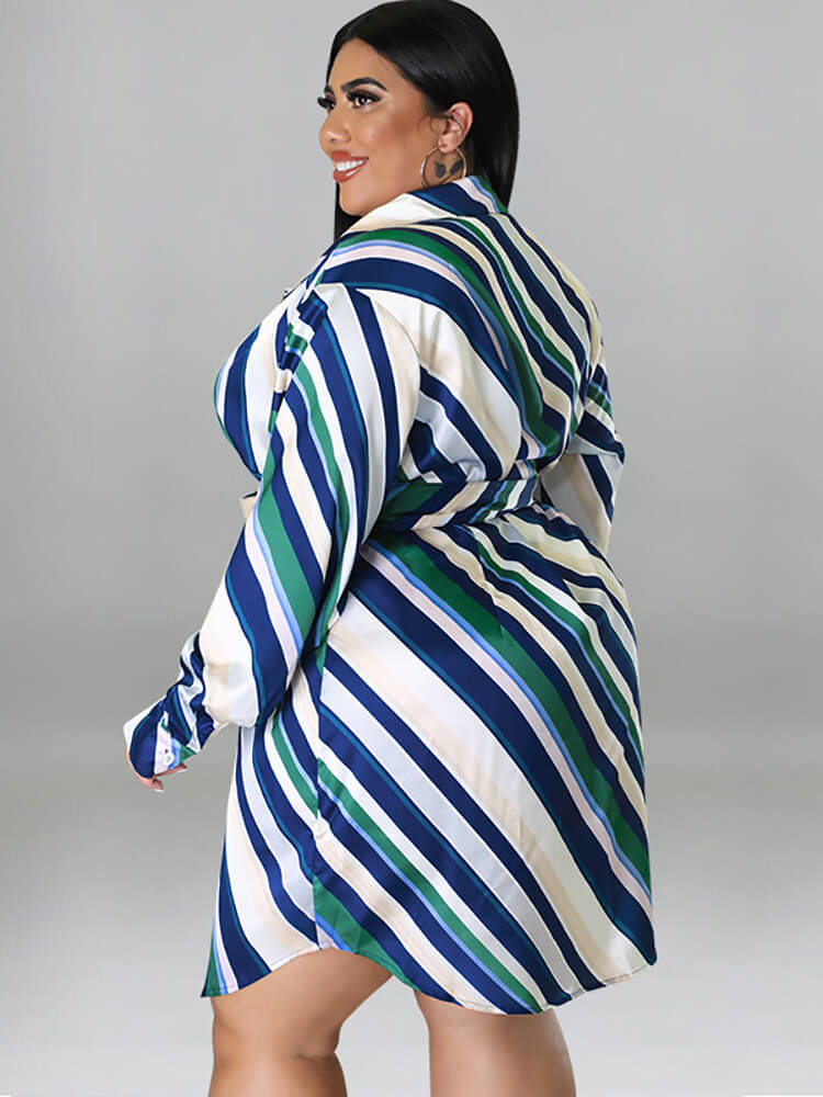 Long Sleeve Striped Mini Dress With Belt