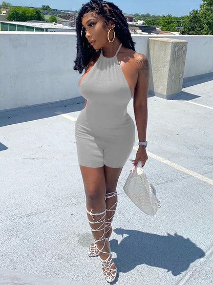 Sleeveless Backless Halter Bodycon Romper
