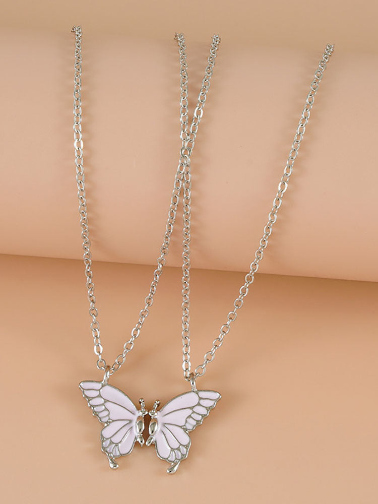 Collares de cadena con colgante de mariposa de doble capa