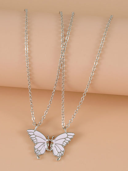 Collares de cadena con colgante de mariposa de doble capa
