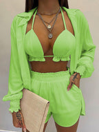 Three Piece Long Sleeve Ruffle Short Set
