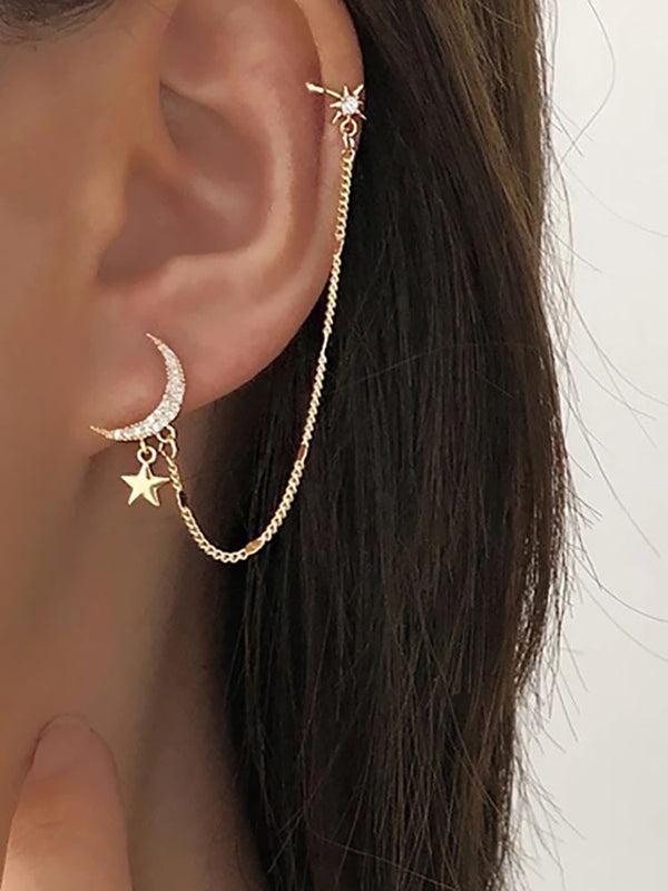 Moon Star Pendant Tassel Earrings