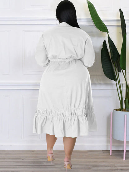 Vestidos midi lisos con cordones y manga larga