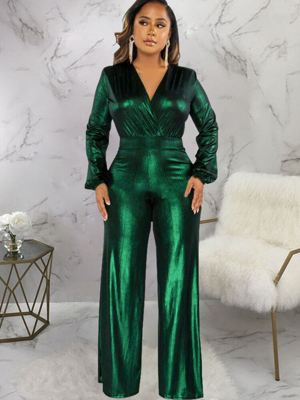 Long Sleeves Bronzing High Waist Jumpsuit