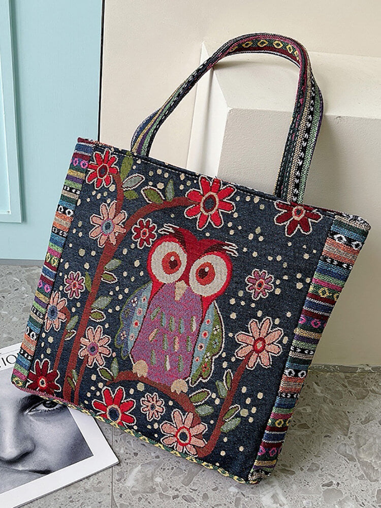 Bolso de hombro con estampado floral de búho bordado