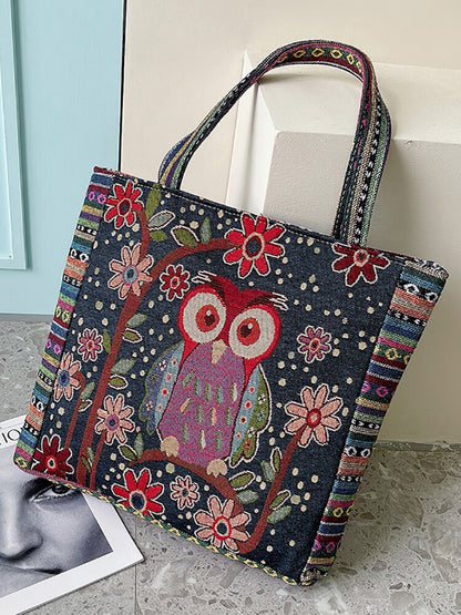 Bolso de hombro con estampado floral de búho bordado