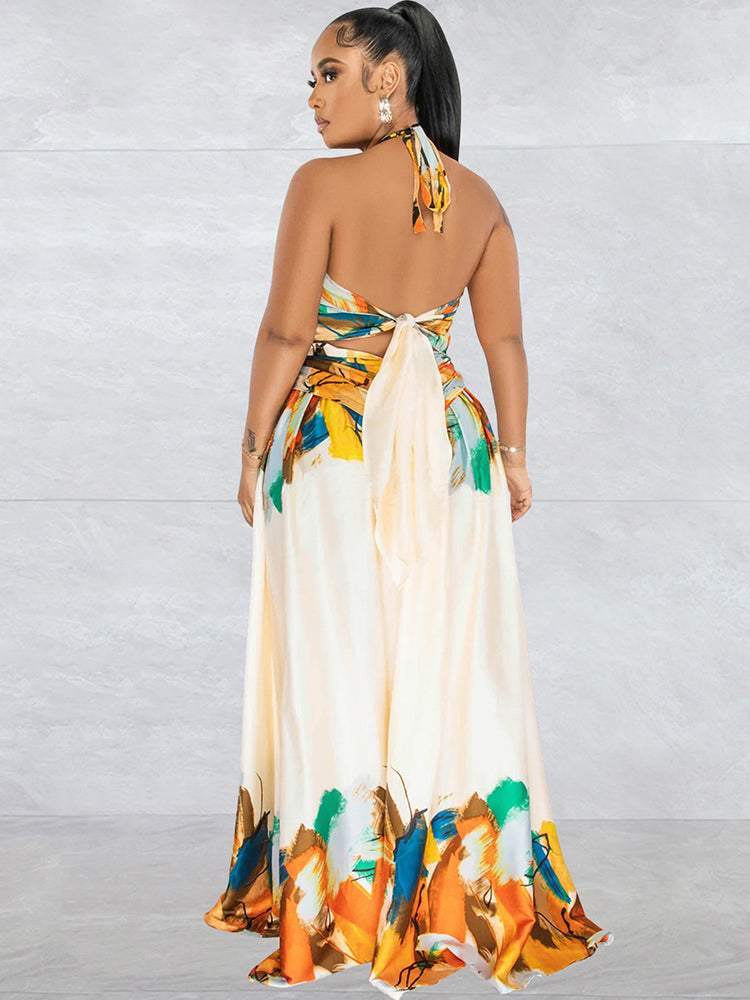 Off Shoulder Printed Patchwork Maxi Dress