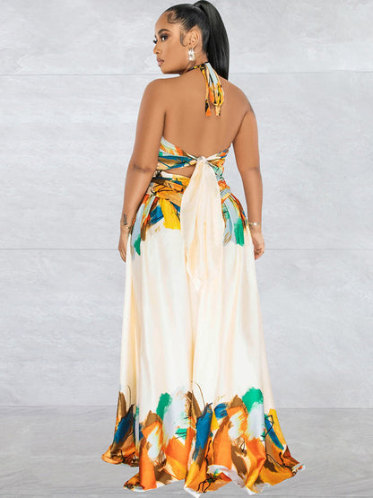 Off Shoulder Printed Patchwork Maxi Dress
