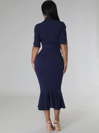 Short Sleeve V Neck Bodycon Midi Dress
