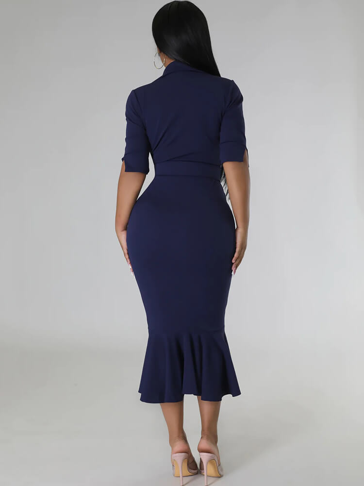 Short Sleeve V Neck Bodycon Midi Dress