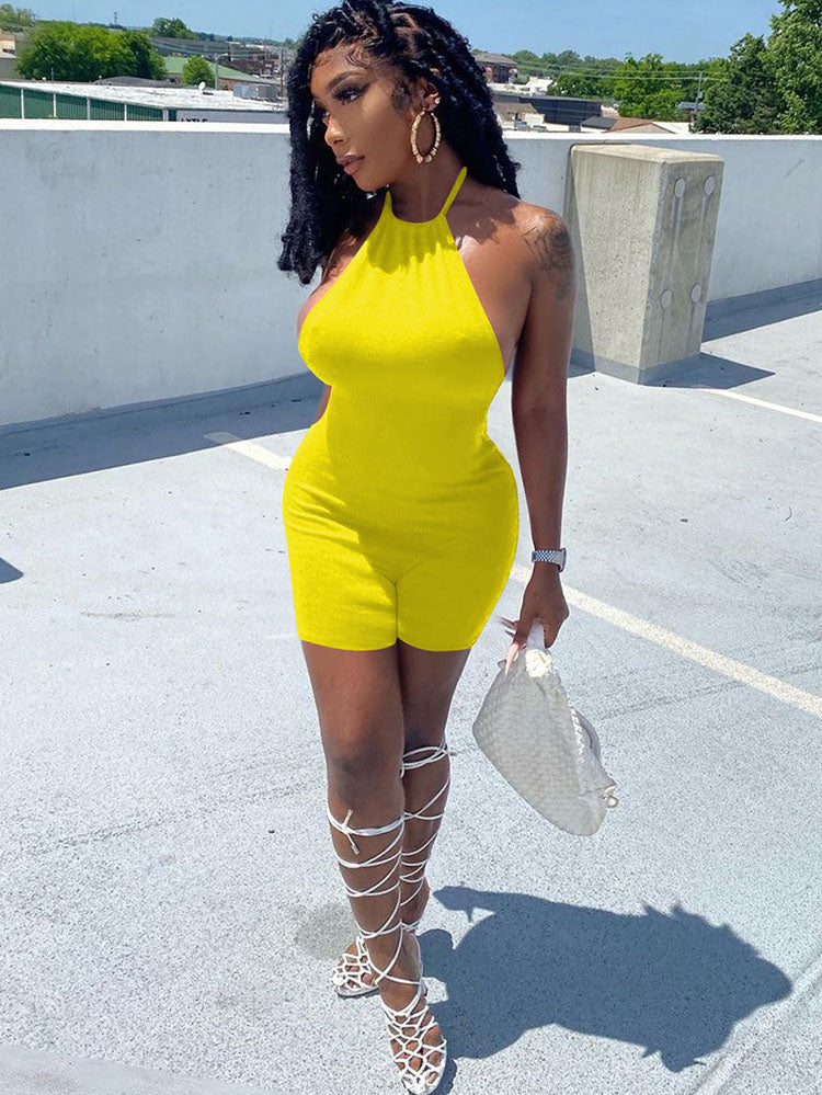 Sleeveless Backless Halter Bodycon Romper