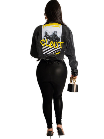 Long Sleeves Lapel Denim Jacket