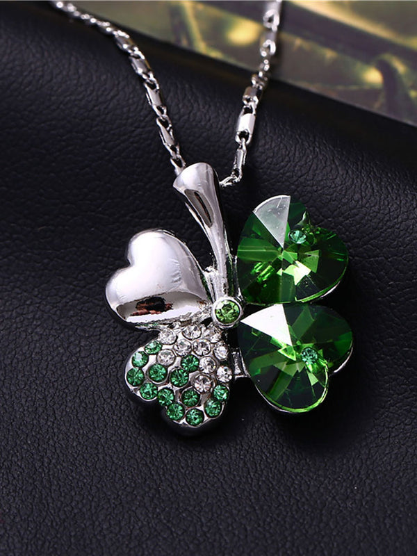 Heart Crystal Pendant Four Leaf Clovers Necklaces