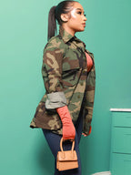 Long Sleeve Camouflage Printed Button Jacket