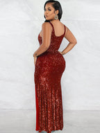 Sequin Sleevelesss Split Bodycon Maxi Dress